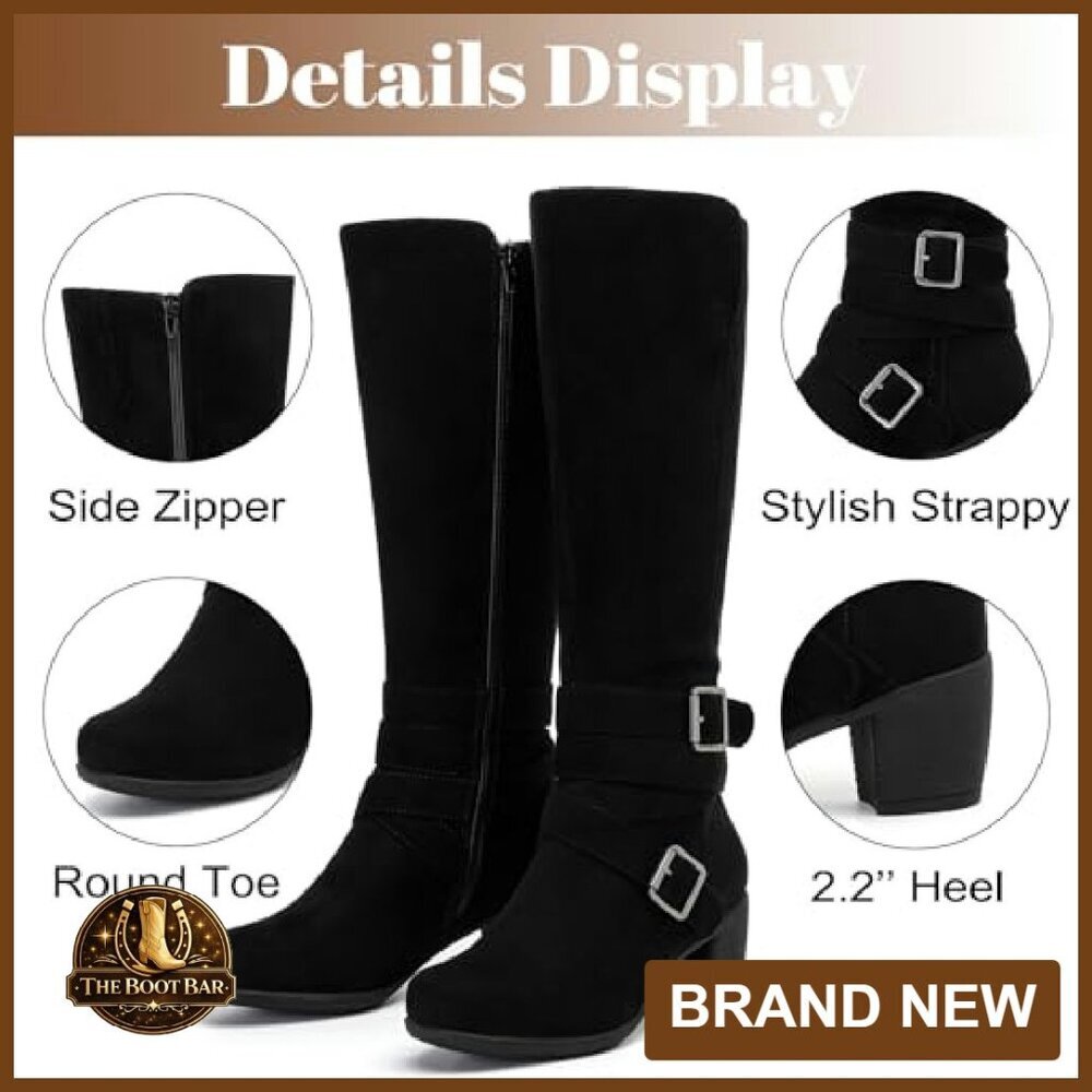 Women's Knee High Boots Chunky Heel Pointed Toe Leather Lining Comfortable - Picture 5 of 8